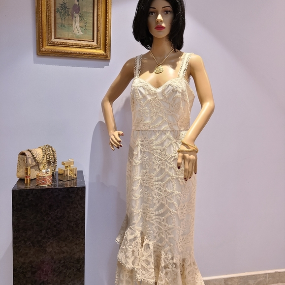 ML MONIQUE LHUILLIER EMBROIDERED MESH FIT&FLARE COCKTAIL WEDDING